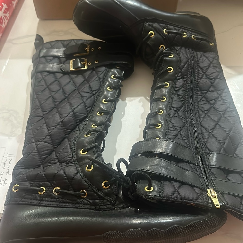 Sperry Tall Black/Gold Quilted Waterproof Boots